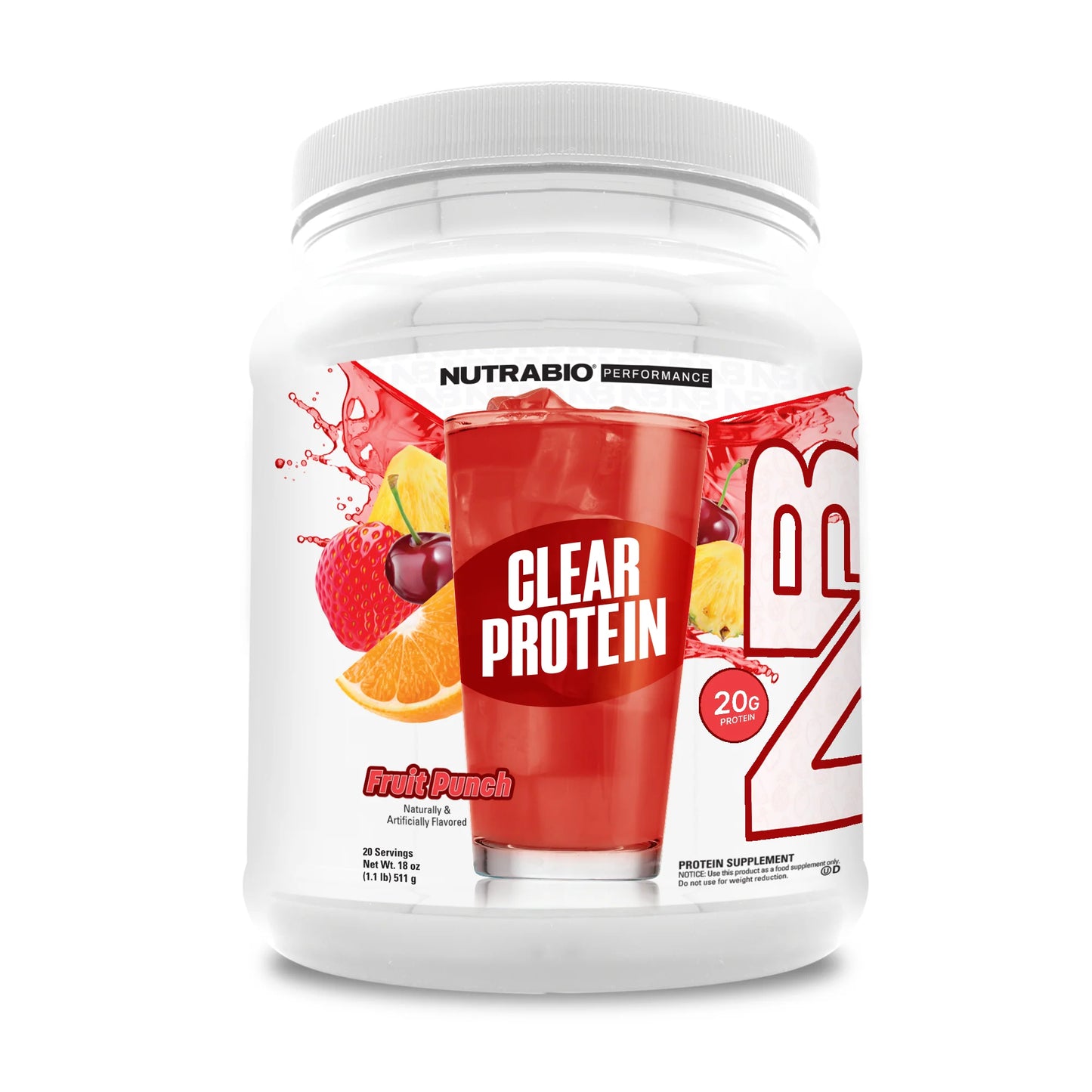 Clear Whey Protein Isolate 20 Servings Per Container PROTEIN SUPPLEMENTS NUTRABIO Fruit Punch