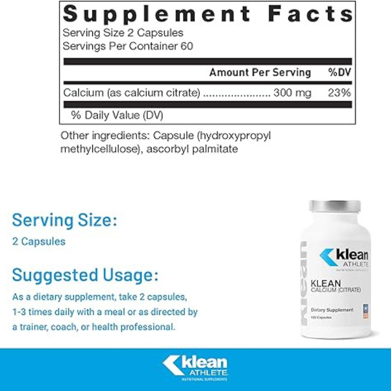 Klean Calcium (Citrate) – Bone Health Support for Active Adults (Servings Per Container 60) VITAMINS & MINERALS Klean Athlete