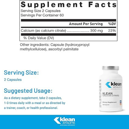Klean Calcium (Citrate) – Bone Health Support for Active Adults (Servings Per Container 60) VITAMINS & MINERALS Klean Athlete
